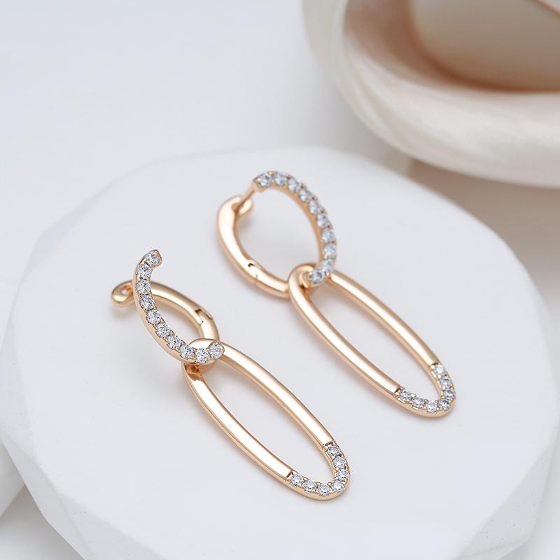 Glossy Dangle Earrings  Rose Gold Color Simple Oval Natural Zircon Women Earrings High Quality Daily Fine Jewelry