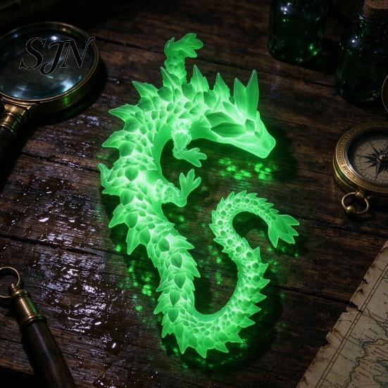 Movable Joint Dragon for Fantasy Lovers 3D Printed Glow in the Dark Fidget Toy, Articulated Stress Relief Desktop Ornament Kids and Adults,
