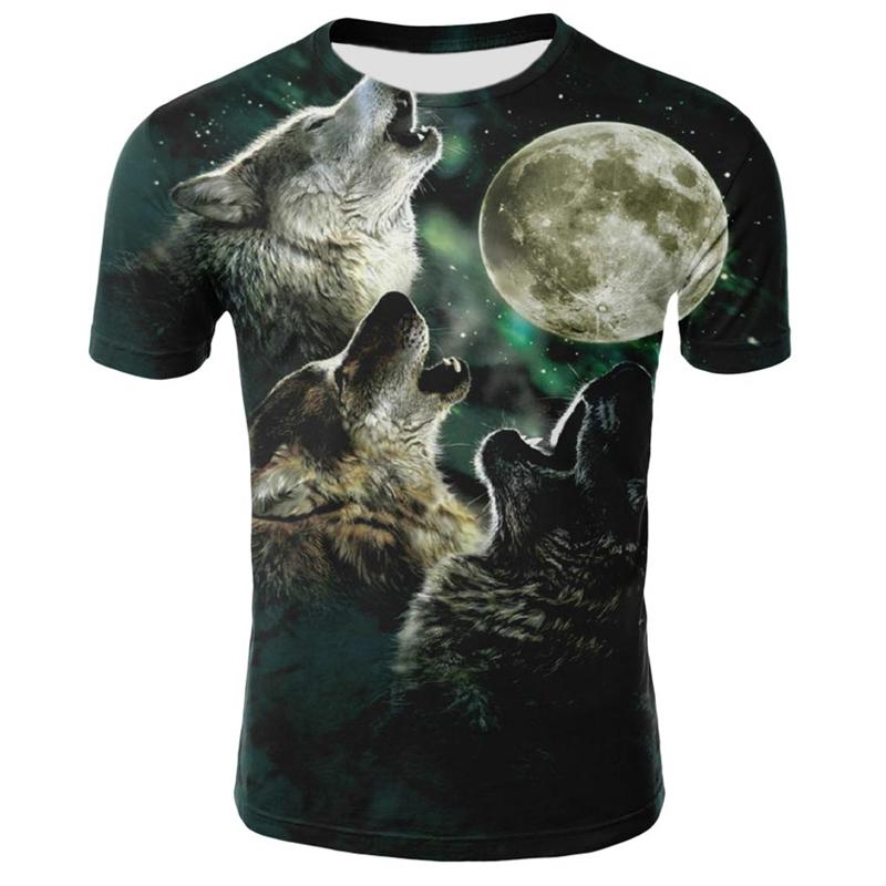 Summer Round Neck Animal Wolf Pattern 3D Print Top Fashionable Casual Short Sleeved Men's T-shirts