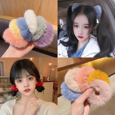 Chouchous élastiques en peluche pour filles, anneau de cheveux en peluche, en fourrure de vison, élastique pour queue de cheval, fausse fourrure de lapin