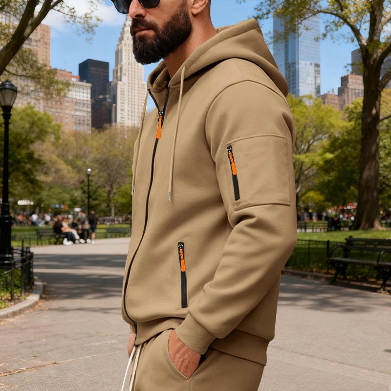 Men Loose Zip Up Hooded Open Front Sweatshirt Casual Sports Plus Size Hoodie Jacket