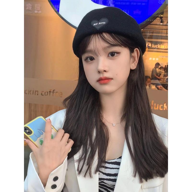 New Autumn and Winter Beret Female Painter Hat Big Head Circumference Warm Tweed Love and Wear Baseball Cap Back