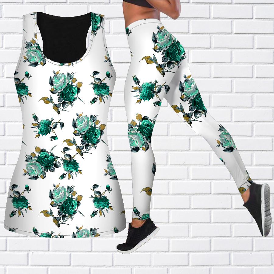 Graues Yoga-Outfit mit Rosendruck für Damen, modische Workout-Leggings, Fitness, Sport, lässige Yoga-Hose