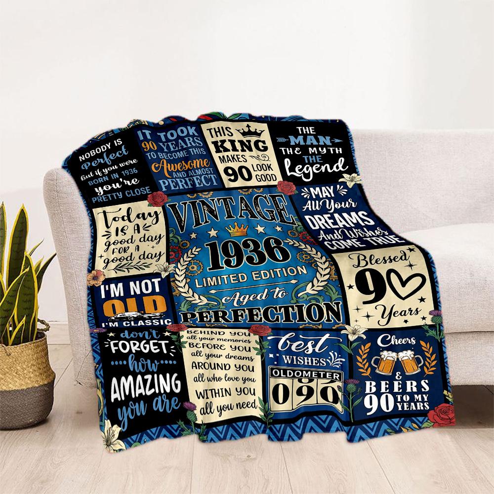 90. Geburtstag Flanelldecke - Weich und geeignet für Sofas, Betten, Büros, Reisen, alle Jahreszeiten, tolles Geschenk für Feiertage und Geburtstage.