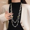 French Long Diamond-encrusted Flower Pearl Necklace Retro Court Style Sweater Chain Temperament Necklace Women