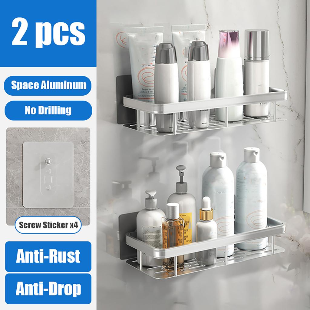 2PCS Bathroom Storage Rack - Bathroom Holeless Storage Shelf for the Toilet. Space Aluminum Wall-mounted Toilet and Sink Storage Rack.
