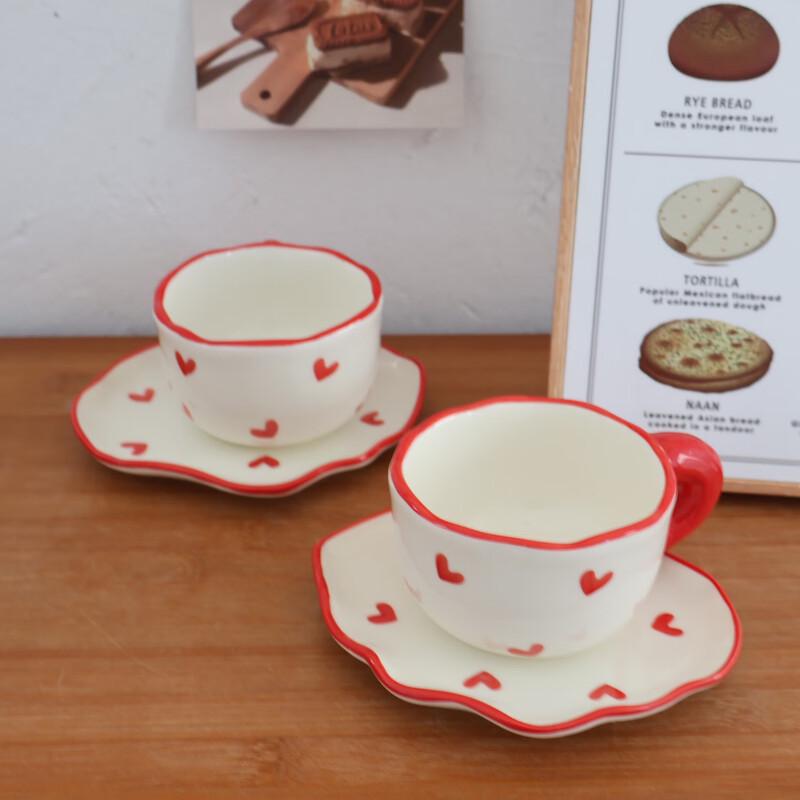 Cute Hand-Painted Ceramic Heart Coffee & Tea Cup Set