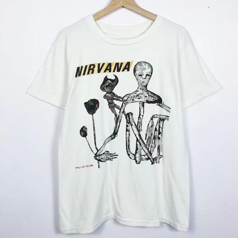 Nevermind Okładka Albumu Czarny NIRVANA Koszulka Zespołu Bawełniana Koszulka Graficzna Unisex Damska Letnia Streetwear