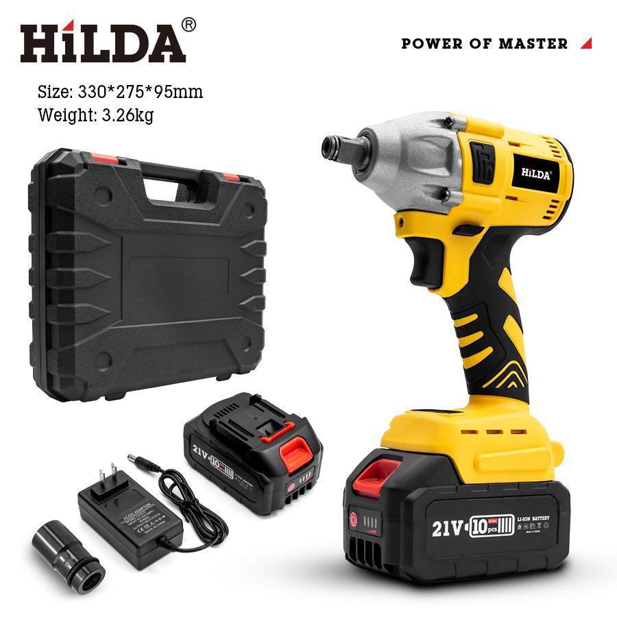 HILDA High Torque Brushless Electric Wrench with Adjustable Torque and Rechargeable Lithium Battery