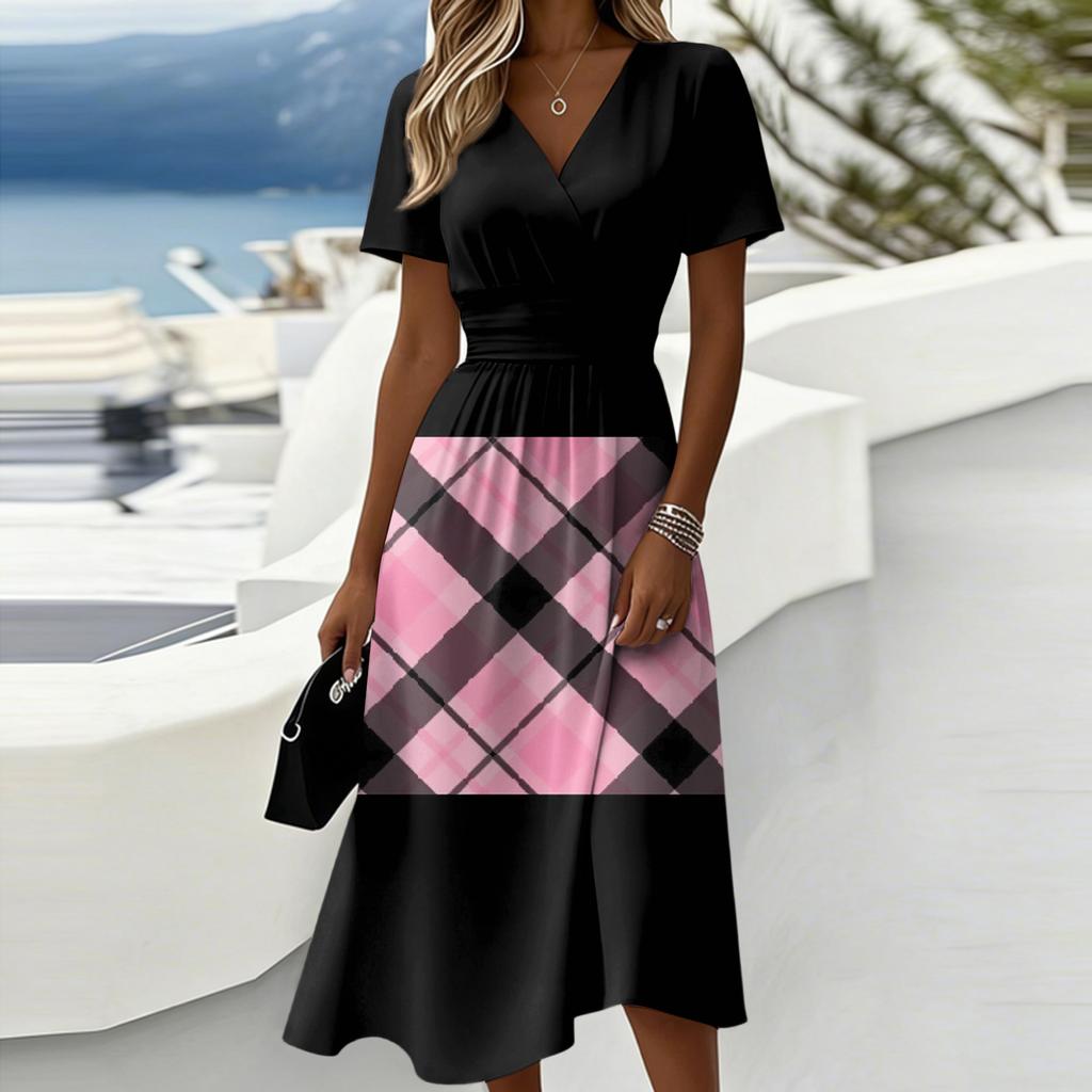 Ladies' Floral Casual Fashionable Short Sleeved V-neck Dress