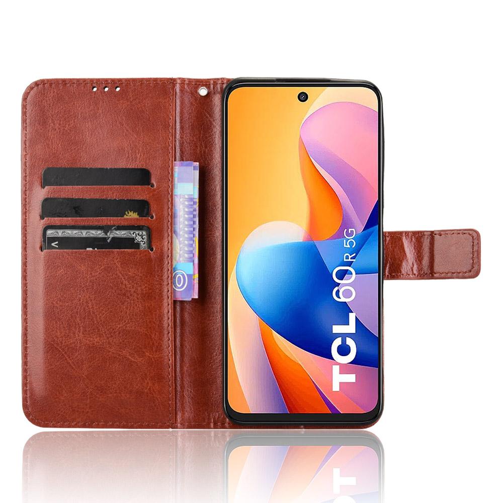 

For TCL 60R 5G Case Crazy Horse Texture PU Leather Phone Wallet Cover Black
