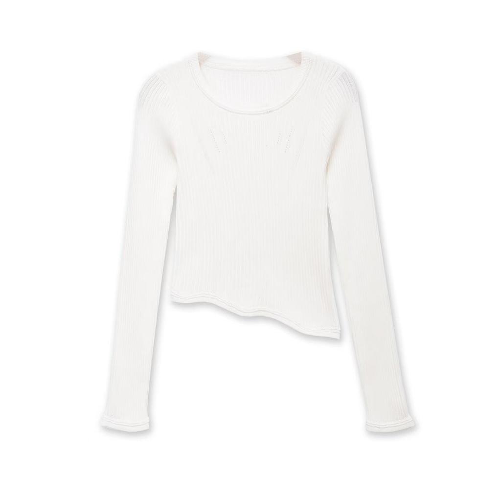 2026 European Spring Women's Asymmetrical Long Sleeve Knit Top