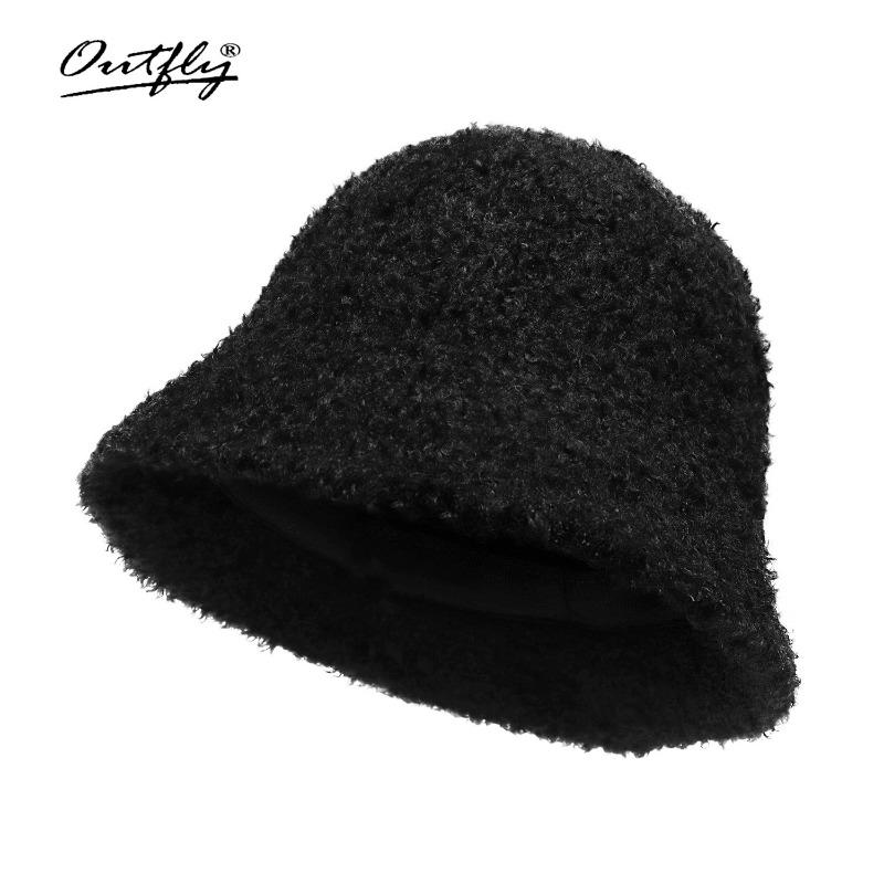 

Осень и зима имитация овечьей шерсти шляпа-ведро трехмерный тип шляпы маленькое лицо толстый теплый замок нежный мягкий универсальный Adjustable (55-58cm) чёрный