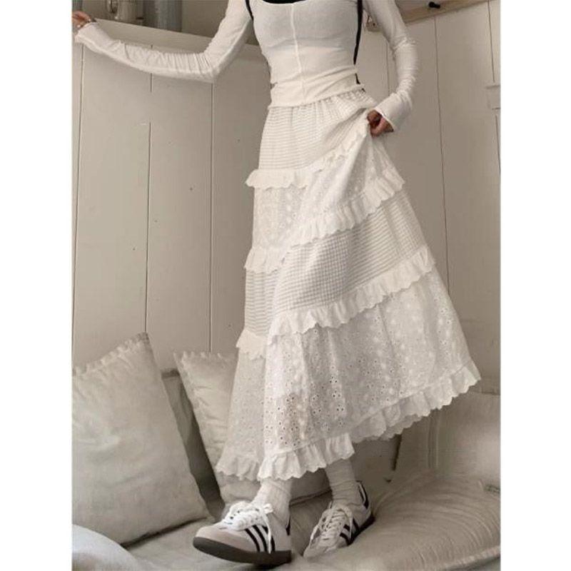 White Lace Cake Skirt, Slim Waist and Petite, Perfect for Women's Early Autumn Fashion