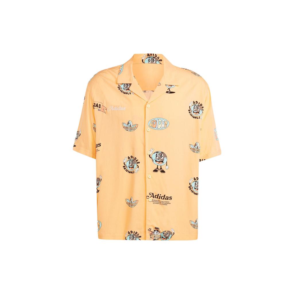 Adidas Originals Enjoy Resort Shirt Full Print Cartoon Sports Short Sleeve Men Shirts Acid-Orange-Yellow IT8178