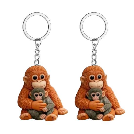 1/2Pcs Keychain Pendant 3D Monkey Hugging Monkey Key Chain Backpack Desk Decoration Portable Bag Charm Accessory