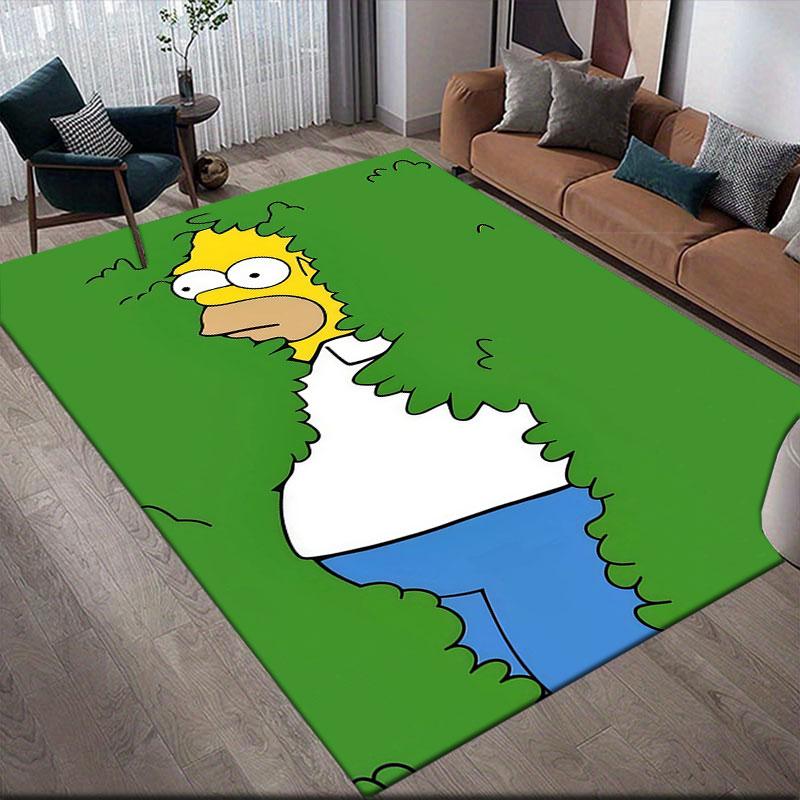 Homer Simpson Flannel Printed Carpet, Home Sofa Decoration for Living Room & Bedroom, Non‑Slip Play Flannel Floor Mat for Game Room