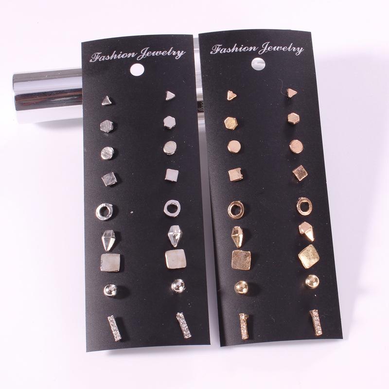 Trendy European and American 9-Piece Stud Earrings Set – Fashion Black Card with 9 Pairs