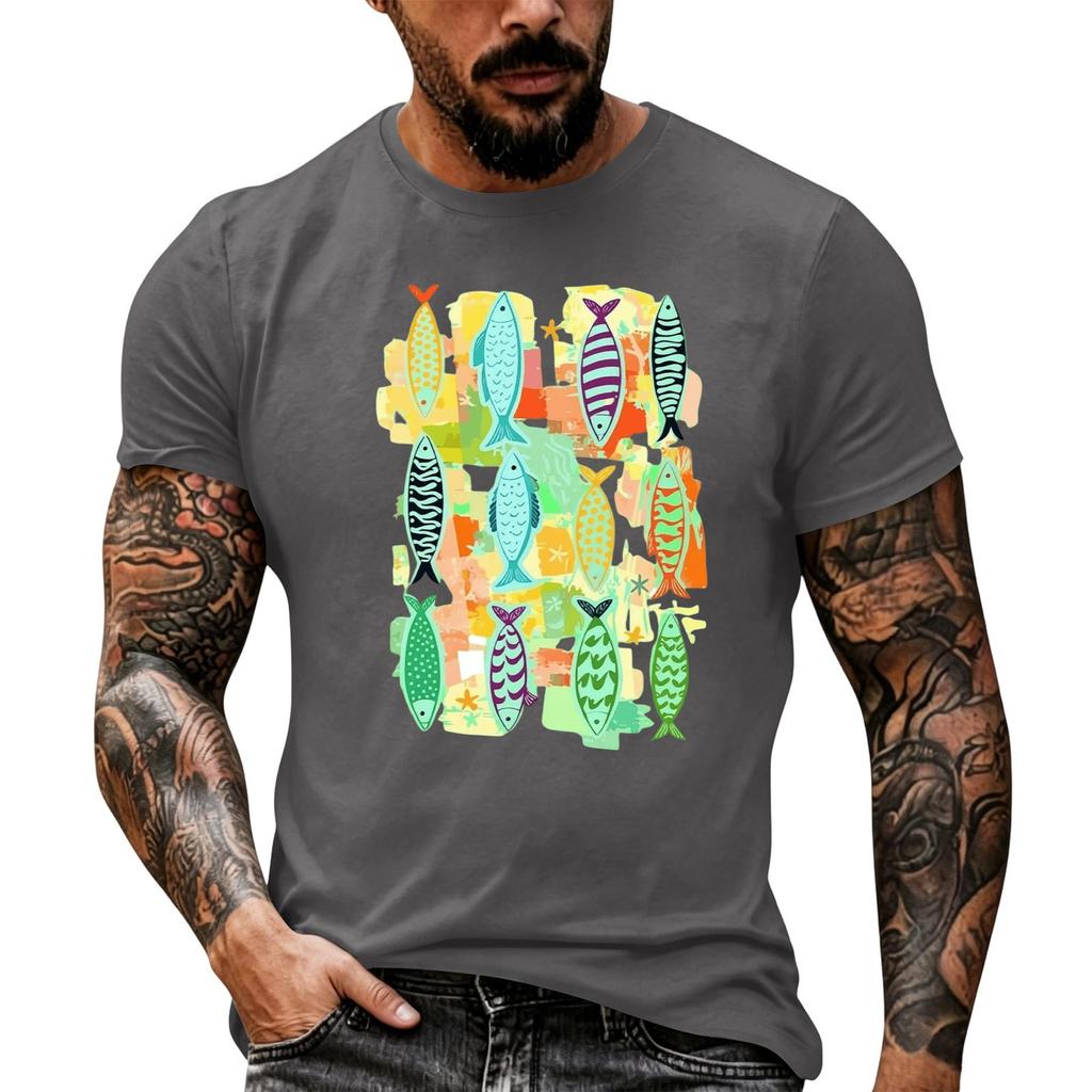Men's Casual Short Sleeve T Shirt Loose Fit Breathable Fabric Vintage Texture Graphic Print Summer Streetwear Activewear Top