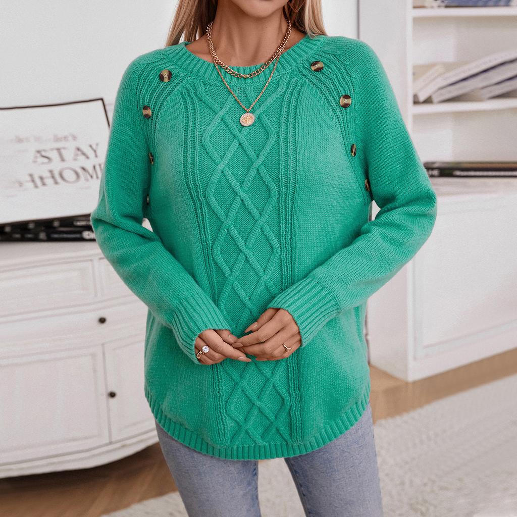 Autumn Winter Vintage Loose Long Sleeve Top Solid Color Cardigan Knitwear O-Neck Sweater