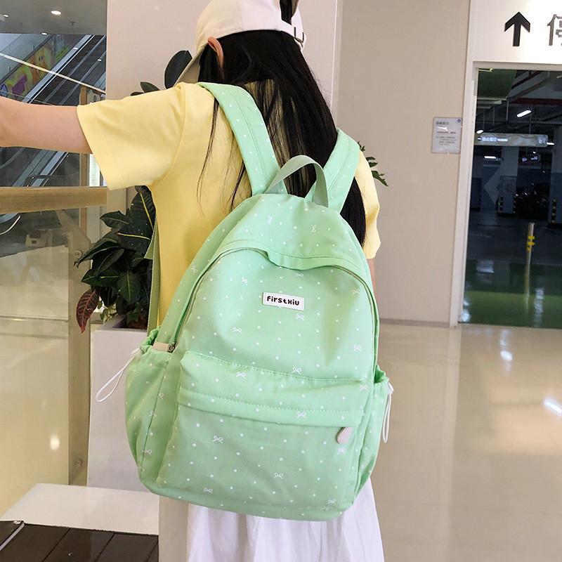 Dot Letter Printed Versatile Backpack With Lightweight Nylon For Travel School