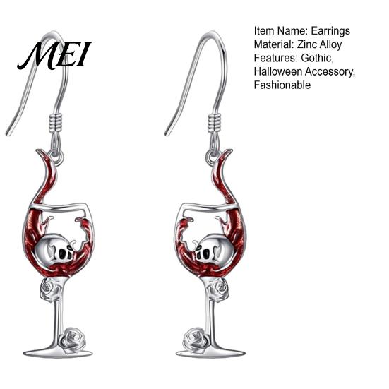 Punk Style Wine Glass Dangle 1 Pair Funny Halloween Skull Earrings, Gothic Skeleton Bold Eye Catching Earlobe Jewelry Drop Statement for Women,