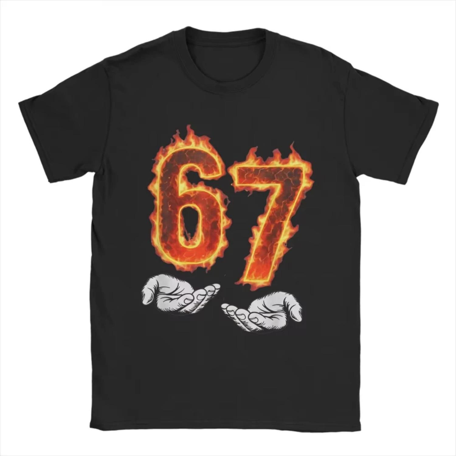 

6 7 Мем Six Seven 67 Руки Мем Огненный Принт Футболка для Мужчин Женщин Повседневная Хлопковые Футболки Круглый Вырез Короткий Рукав Футболка 3XL Топы S разноцветный