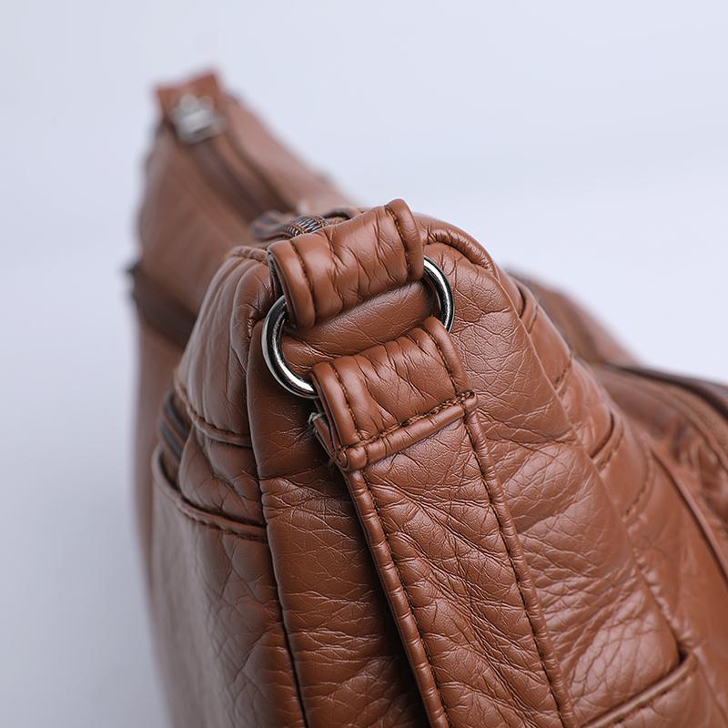 Women's Soft Leather Bag Middle-Aged Mother Crossbody Bag Large Capacity Multi-Pocket Commuter Shoulder Bag