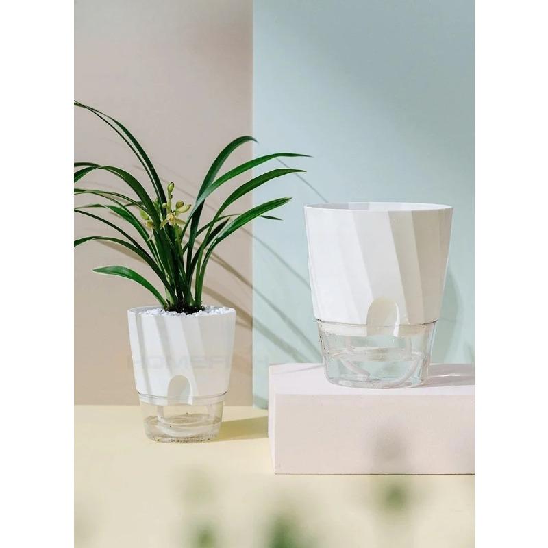 Lazy Hydroponic Flower Pot Automatic Water-Absorbing Flowerpot Transparent Double Layer Plastic Self Watering Planter Office