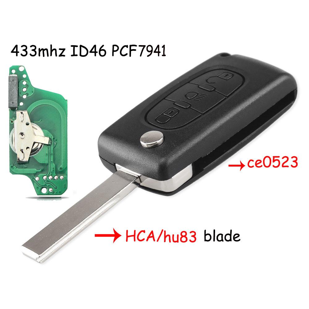 KEYYOU For Citroen C2 C3 C4 C5 C6 C8 433Mhz ID46 3 Buttons Light Flip Remote Car Key Fob VA2/HCA Blade CE0523/Ce0536 ASK/FSK New