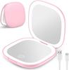 Hot Sale Compact LED Light Cosmetic Mirror Portable Rechargeable Pocket Makeup Mirror for Travel Small Handheld Makeup Mirror