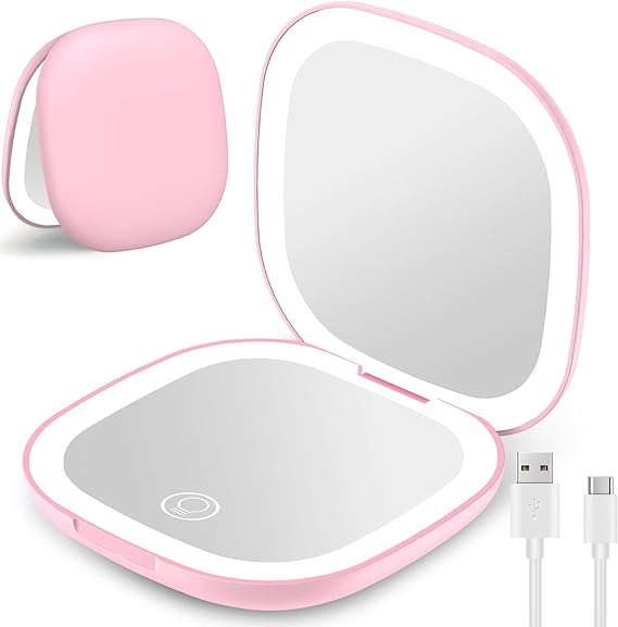 Hot Sale Compact LED Light Cosmetic Mirror Portable Rechargeable Pocket Makeup Mirror for Travel Small Handheld Makeup Mirror