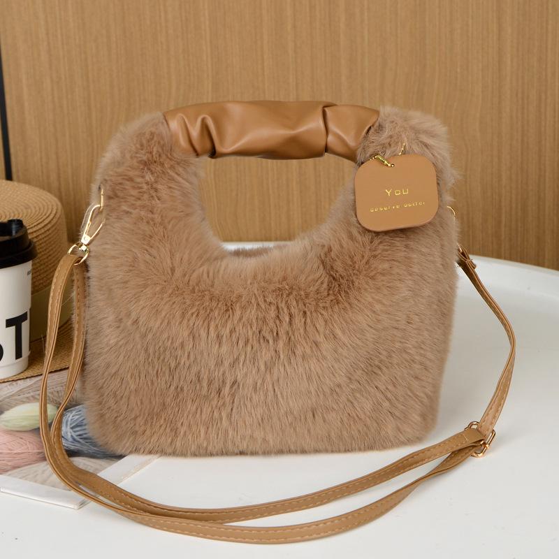 Autumn/Winter 2024 Plush Square Crossbody Bag with Chain Options - High-End Furry Handheld Bag