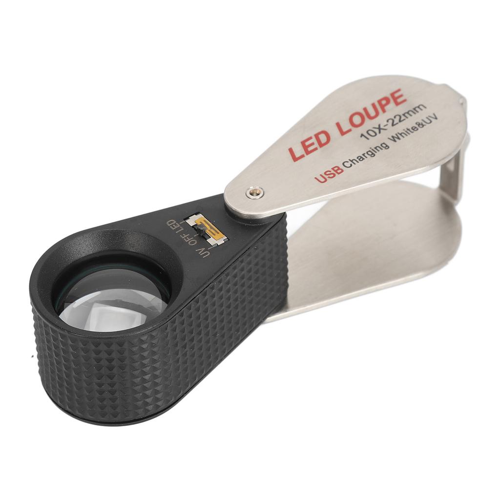 Rechargeable Loupe 10x Jewelers Foldable Jewelry Pocket Magnifying Glass With 6 Led Lights And 7 Uv
