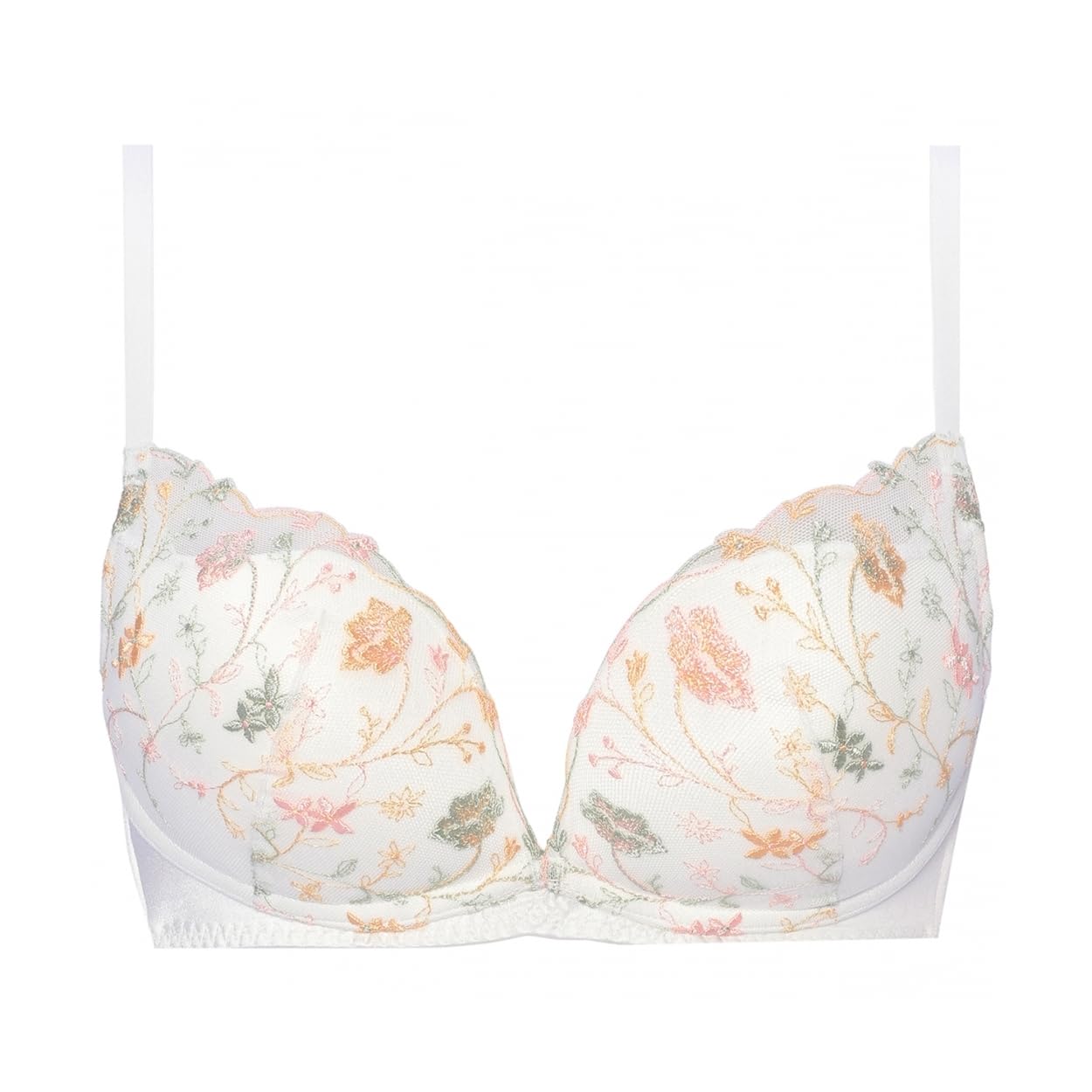 

AMOSTYLE Dream Love M015 Size E75 Bra, Wireless, Slimline, Blossoms, (White),