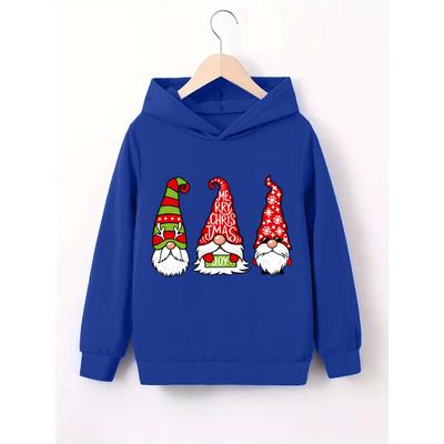 Santa Claus Cartoon Pattern Children's Autumn Casual Fashion Hooded Sweatshirt, Suitable for Daily Outings