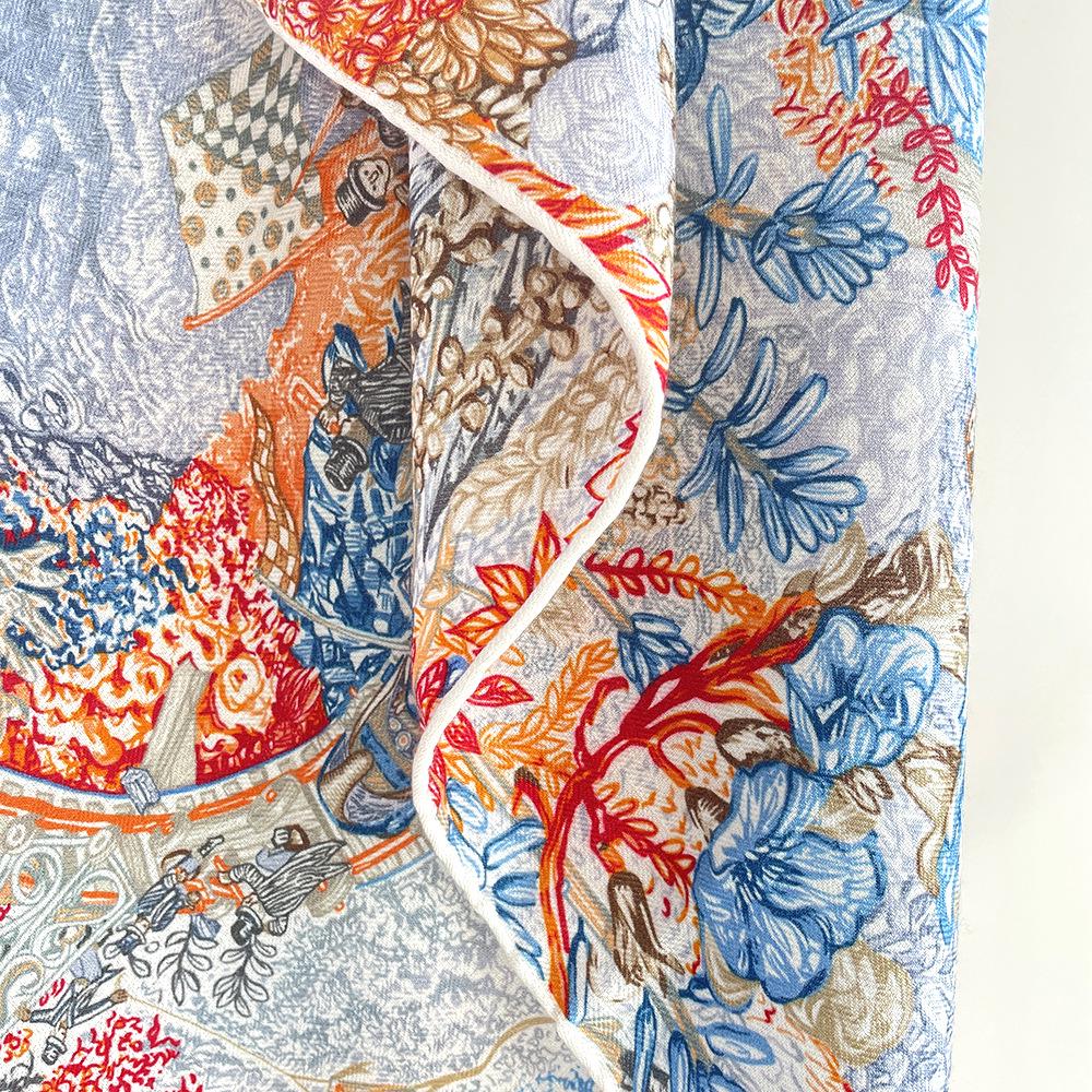 Fu Bao Double-Sided Silk Wool Scarf: Colorful, Large, and Warm Shawl for Autumn and Winter