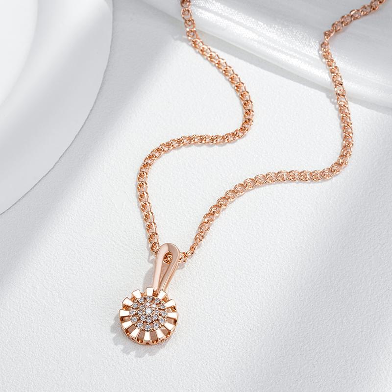 Rose Gold Color Crystal Flower Pendant Necklace For Women Full Shiny Natural Zircon Accessories Daily Fine Jewelry