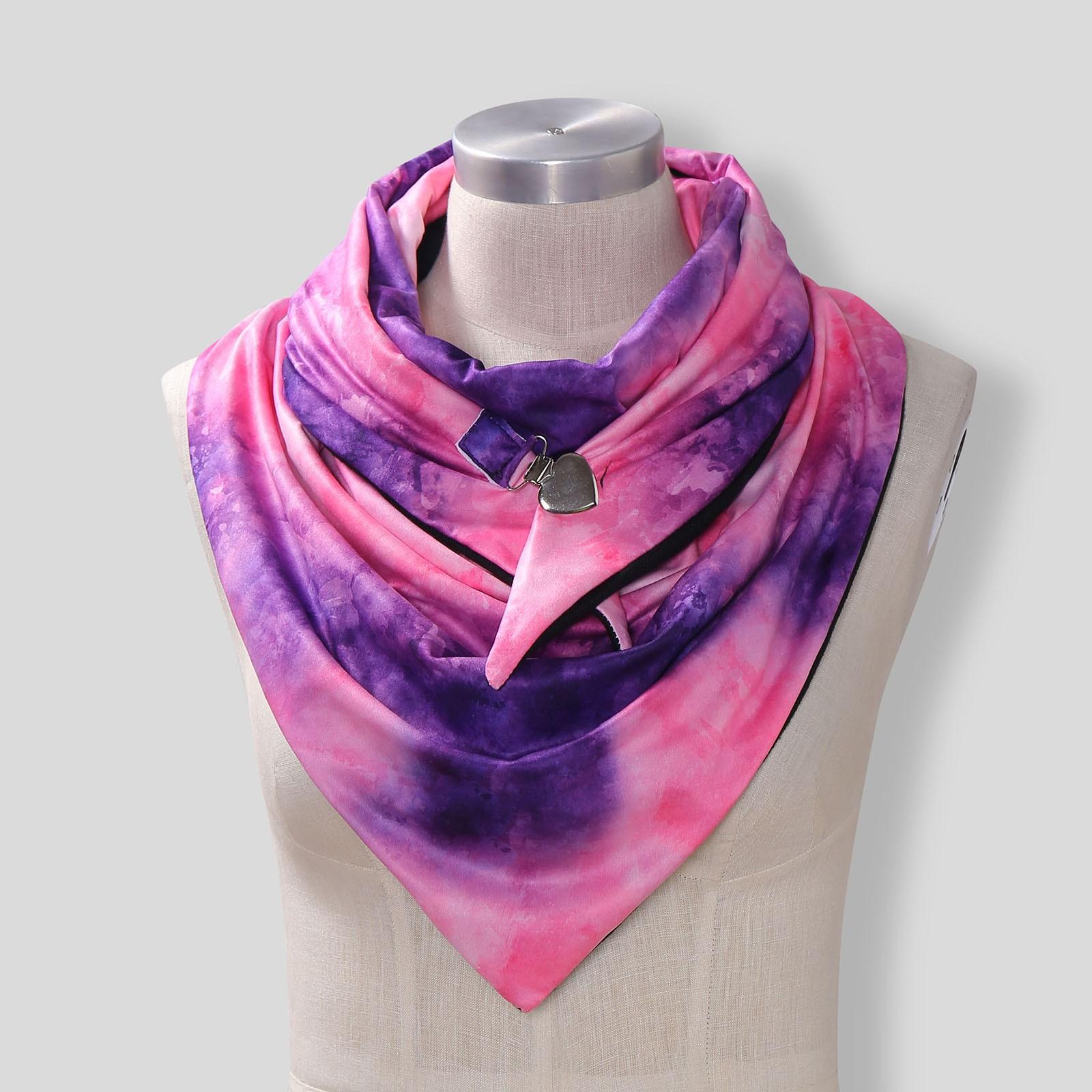 

Winter Warm Windproof Tie-Dye Plaid Prints Double-Layer Buckle Scarf