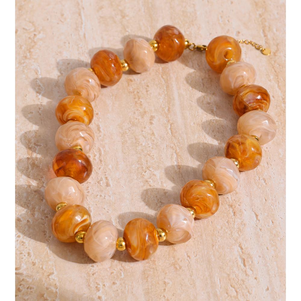 Eetit Resin Round Beads Handmade Necklace 2025 Women Waterproof Stainless Steel Personalized Autumn Winter Jewelry New Arrival