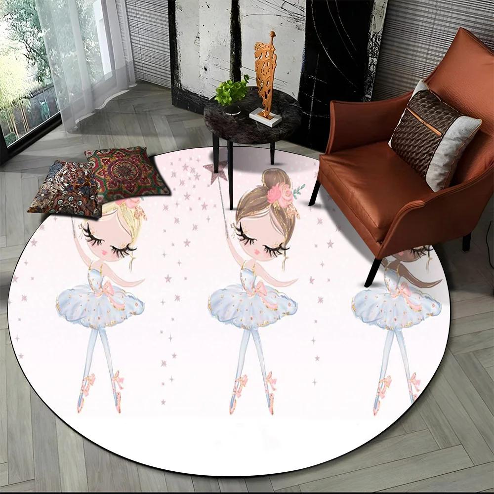 Cartoon Ballet Girl Fairy Ballerina Flower Round Carpet Rug for Living Room Bedroom Child Decor,Pet Area Rug Non-slip Floor Mat