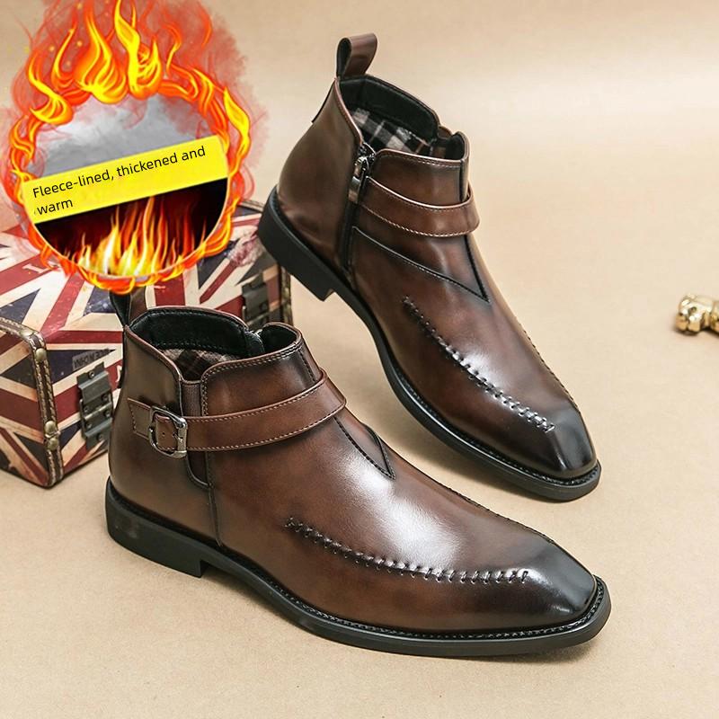 Business Men Chelsea Boots Dark Brown Side Zipper High-top Casual Comfortable and Fashionable Ankle Boots Size 38-46 Men Boots