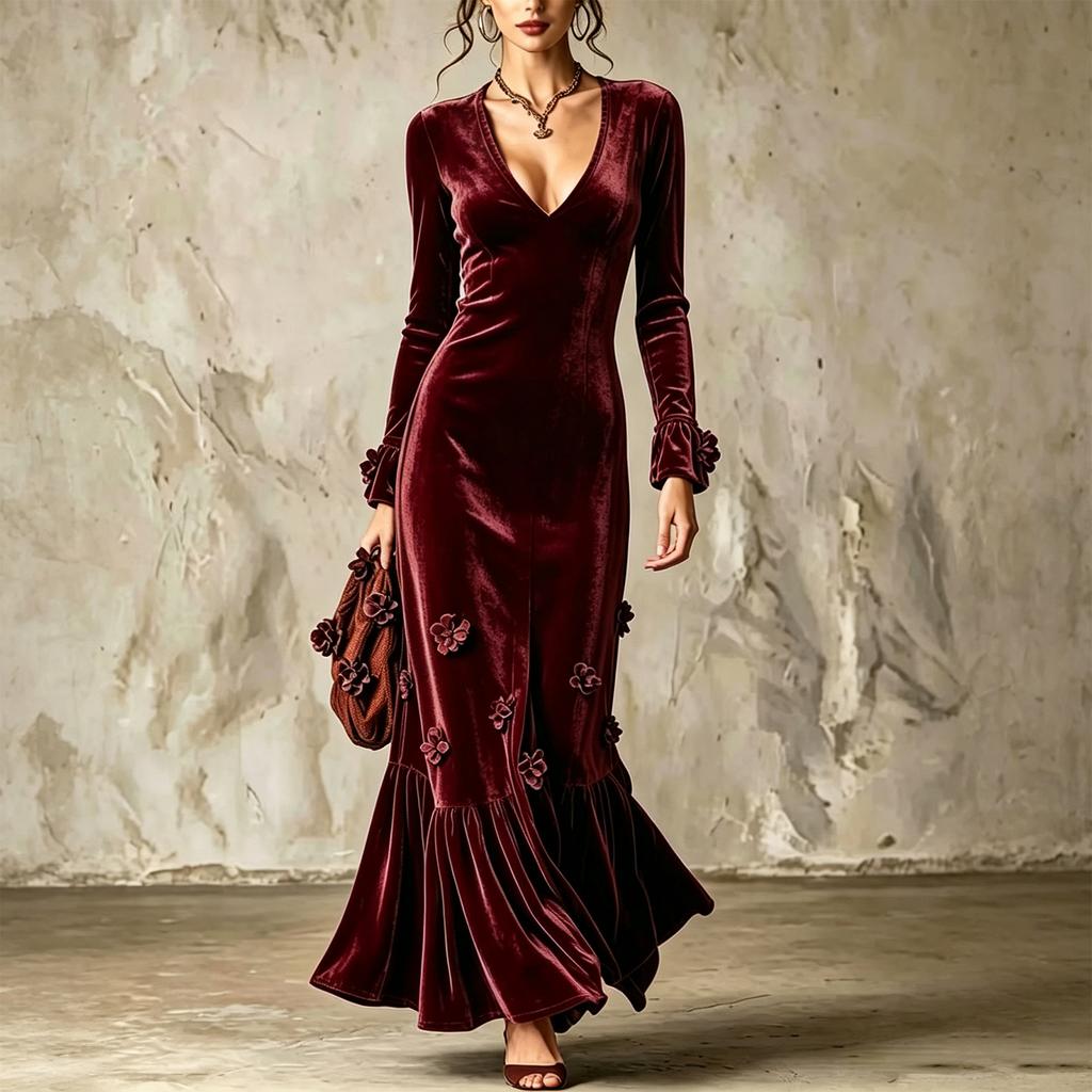 Women's V-Neck Bodycon Formal Dress Slim Fit Evening Gown