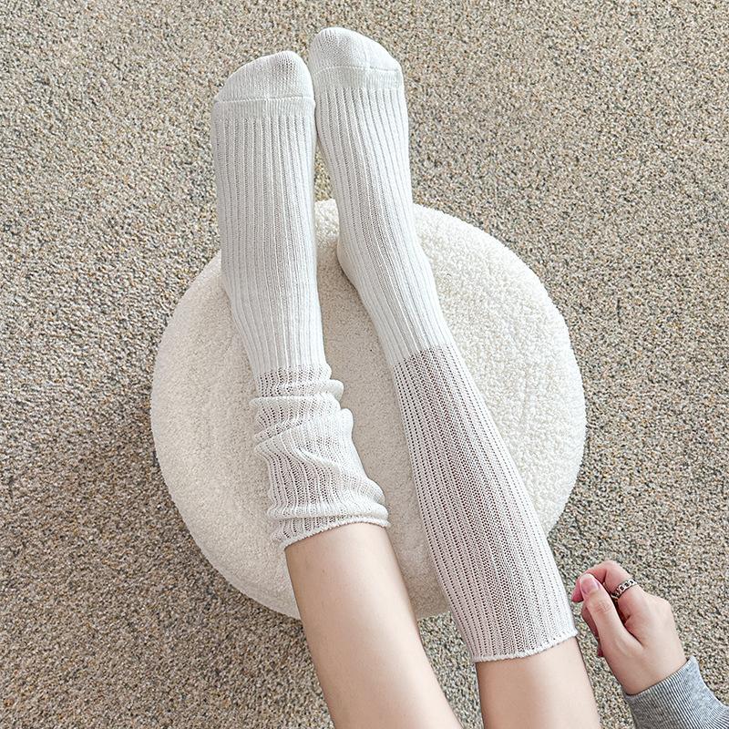 5 Pairs Socks Women's Spring and Autumn Cotton Thin Long Socks College Style Jk Stacked Socks Personality Trend White Boneless Calf Socks