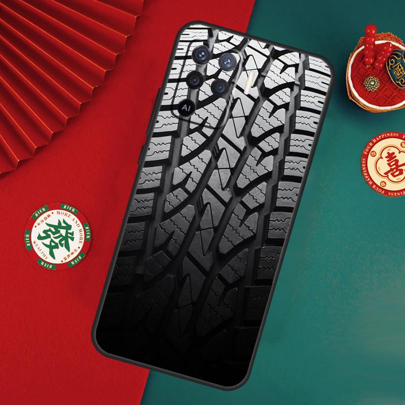 Black Tire Tyre Tread Texture Case For Oppo A15 A17 A57 A6 A5 Pro A54 A74 A94 A16 A76 A96 A40 A60 A80 A18 A38 A58 A78 A98