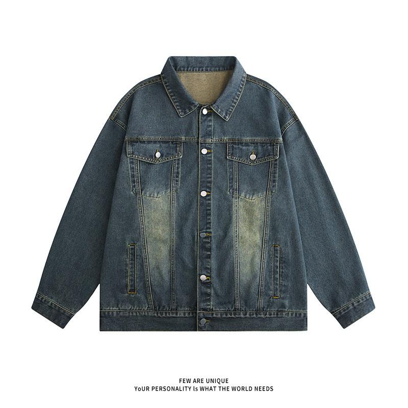 Herre Afslappet Pasform Denimjakke Efterår Afslappet Ydertøj I Vasket Blå Sort Brun Vintage Stil