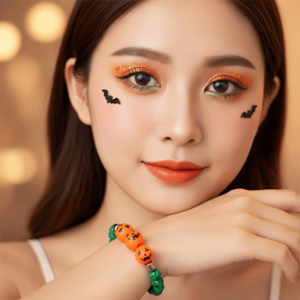 Elastic Halloween Bracelet Stretchy Wood Wristband Devil Eye Bangle Pumpkin Beads Bracelet Couples