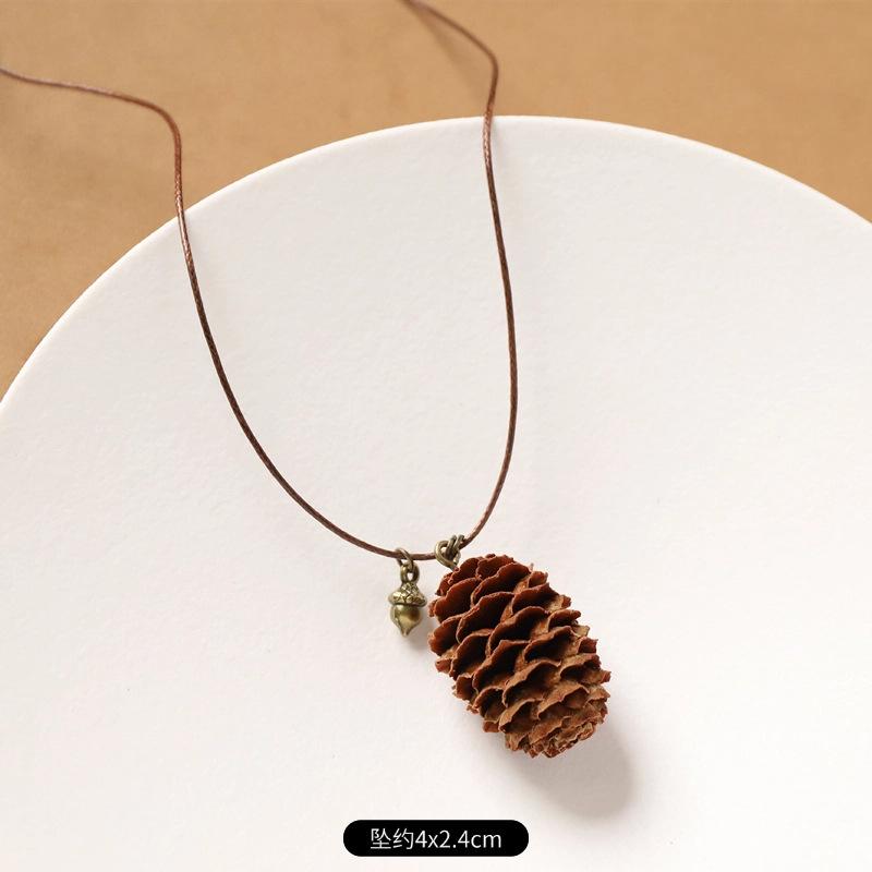 Female Acorn Pendant - Simple Long Sleeve Sweater Chain - Retro Knitted Necklace Accessory
