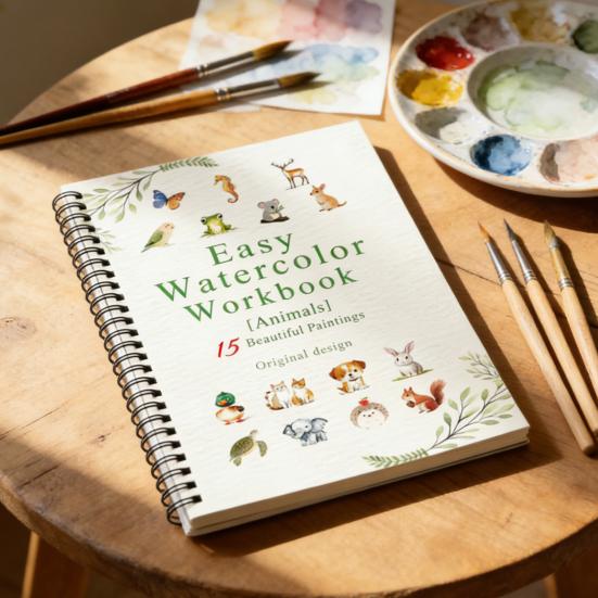 Watercolor Painting Workbook Kids Adults Beginners Watercolor Coloring Book 15 Paintings Botanical Plants Animal Painting Book