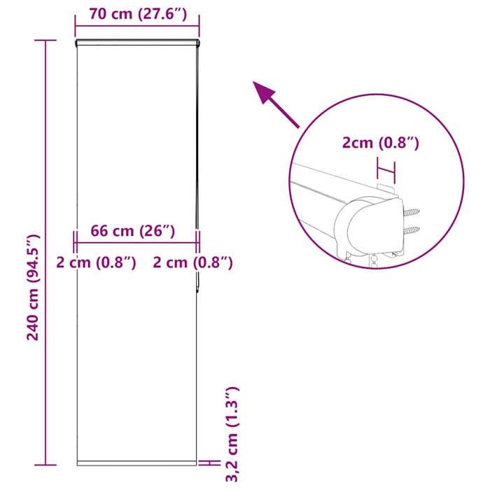 VidaXL Store enrouleur de douche avec cassette largeur du tissu 66 cm, store de douche, store enrouleur de rideau de douche, 4015009